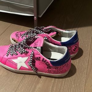 pink custom golden gooses with checkered laces(can be changed)